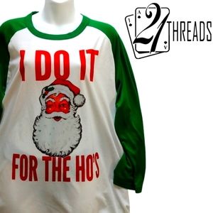 21 Threads 3/4 Sleeve Green and White Santa Top - XL